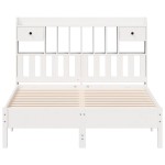 vidaXL Pat cu bibliotecă fără saltea, alb, 160x200 cm, lemn masiv pin vidaXL Pat cu bibliotecă fără saltea, alb, 160x200 cm, lemn masiv pin
