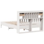 vidaXL Pat cu bibliotecă fără saltea, alb, 160x200 cm, lemn masiv pin vidaXL Pat cu bibliotecă fără saltea, alb, 160x200 cm, lemn masiv pin