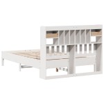 vidaXL Pat cu bibliotecă fără saltea, alb, 140x200 cm, lemn masiv pin