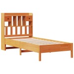 vidaXL Pat cu bibliotecă fără saltea, maro, 100x200 cm, lemn masiv pin vidaXL Pat cu bibliotecă fără saltea, maro, 100x200 cm, lemn masiv pin