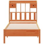 vidaXL Pat cu bibliotecă fără saltea, maro, 100x200 cm, lemn masiv pin vidaXL Pat cu bibliotecă fără saltea, maro, 100x200 cm, lemn masiv pin