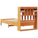 vidaXL Pat cu bibliotecă fără saltea, maro, 100x200 cm, lemn masiv pin vidaXL Pat cu bibliotecă fără saltea, maro, 100x200 cm, lemn masiv pin