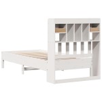 vidaXL Pat cu bibliotecă fără saltea, alb, 90x200 cm, lemn masiv pin vidaXL Pat cu bibliotecă fără saltea, alb, 90x200 cm, lemn masiv pin