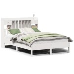 vidaXL Pat cu bibliotecă fără saltea, alb, 140x190 cm, lemn masiv pin vidaXL Pat cu bibliotecă fără saltea, alb, 140x190 cm, lemn masiv pin