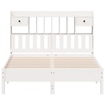 vidaXL Pat cu bibliotecă fără saltea, alb, 140x190 cm, lemn masiv pin vidaXL Pat cu bibliotecă fără saltea, alb, 140x190 cm, lemn masiv pin