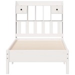 vidaXL Pat cu bibliotecă fără saltea, alb, 90x190 cm, lemn masiv pin