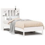 vidaXL Pat cu bibliotecă fără saltea, alb, 75x190 cm, lemn masiv pin vidaXL Pat cu bibliotecă fără saltea, alb, 75x190 cm, lemn masiv pin