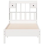 vidaXL Pat cu bibliotecă fără saltea, alb, 75x190 cm, lemn masiv pin vidaXL Pat cu bibliotecă fără saltea, alb, 75x190 cm, lemn masiv pin