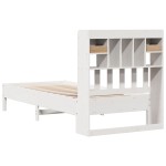 vidaXL Pat cu bibliotecă fără saltea, alb, 75x190 cm, lemn masiv pin vidaXL Pat cu bibliotecă fără saltea, alb, 75x190 cm, lemn masiv pin