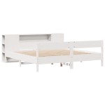 vidaXL Pat cu bibliotecă fără saltea, alb, 200x200 cm, lemn masiv pin vidaXL Pat cu bibliotecă fără saltea, alb, 200x200 cm, lemn masiv pin