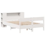 vidaXL Pat cu bibliotecă fără saltea, alb, 160x200 cm, lemn masiv pin