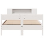 vidaXL Pat cu bibliotecă fără saltea, alb, 160x200 cm, lemn masiv pin