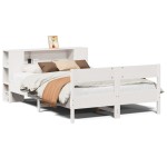 vidaXL Pat cu bibliotecă fără saltea, alb, 150x200 cm, lemn masiv pin vidaXL Pat cu bibliotecă fără saltea, alb, 150x200 cm, lemn masiv pin