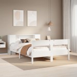 vidaXL Pat cu bibliotecă fără saltea, alb, 150x200 cm, lemn masiv pin vidaXL Pat cu bibliotecă fără saltea, alb, 150x200 cm, lemn masiv pin