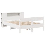 vidaXL Pat cu bibliotecă fără saltea, alb, 150x200 cm, lemn masiv pin vidaXL Pat cu bibliotecă fără saltea, alb, 150x200 cm, lemn masiv pin