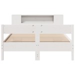 vidaXL Pat cu bibliotecă fără saltea, alb, 150x200 cm, lemn masiv pin vidaXL Pat cu bibliotecă fără saltea, alb, 150x200 cm, lemn masiv pin
