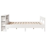 vidaXL Pat cu bibliotecă fără saltea, alb, 150x200 cm, lemn masiv pin vidaXL Pat cu bibliotecă fără saltea, alb, 150x200 cm, lemn masiv pin