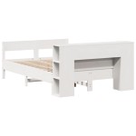 vidaXL Pat cu bibliotecă fără saltea, alb, 150x200 cm, lemn masiv pin vidaXL Pat cu bibliotecă fără saltea, alb, 150x200 cm, lemn masiv pin
