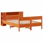 vidaXL Pat cu bibliotecă fără saltea, maro, 120x200 cm, lemn masiv pin vidaXL Pat cu bibliotecă fără saltea, maro, 120x200 cm, lemn masiv pin