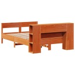 vidaXL Pat cu bibliotecă fără saltea, maro, 120x200 cm, lemn masiv pin vidaXL Pat cu bibliotecă fără saltea, maro, 120x200 cm, lemn masiv pin