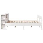 vidaXL Pat cu bibliotecă fără saltea, alb, 140x190 cm, lemn masiv pin vidaXL Pat cu bibliotecă fără saltea, alb, 140x190 cm, lemn masiv pin