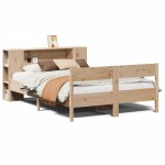 vidaXL Pat cu bibliotecă fără saltea, 135x190 cm, lemn masiv de pin vidaXL Pat cu bibliotecă fără saltea, 135x190 cm, lemn masiv de pin