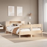 vidaXL Pat cu bibliotecă fără saltea, 135x190 cm, lemn masiv de pin vidaXL Pat cu bibliotecă fără saltea, 135x190 cm, lemn masiv de pin