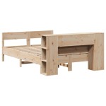 vidaXL Pat cu bibliotecă fără saltea, 135x190 cm, lemn masiv de pin vidaXL Pat cu bibliotecă fără saltea, 135x190 cm, lemn masiv de pin