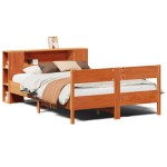 vidaXL Pat cu bibliotecă fără saltea maro 135x190 cm lemn masiv de pin