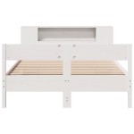 vidaXL Pat cu bibliotecă fără saltea, alb, 120x190 cm, lemn masiv pin