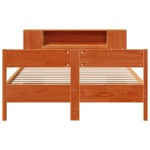 vidaXL Pat cu bibliotecă fără saltea, maro, 120x190 cm, lemn masiv pin vidaXL Pat cu bibliotecă fără saltea, maro, 120x190 cm, lemn masiv pin
