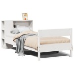 vidaXL Pat cu bibliotecă fără saltea, alb, 100x200 cm, lemn masiv pin vidaXL Pat cu bibliotecă fără saltea, alb, 100x200 cm, lemn masiv pin
