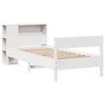 vidaXL Pat cu bibliotecă fără saltea, alb, 100x200 cm, lemn masiv pin vidaXL Pat cu bibliotecă fără saltea, alb, 100x200 cm, lemn masiv pin