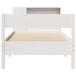 vidaXL Pat cu bibliotecă fără saltea, alb, 100x200 cm, lemn masiv pin vidaXL Pat cu bibliotecă fără saltea, alb, 100x200 cm, lemn masiv pin