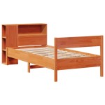 vidaXL Pat cu bibliotecă fără saltea, maro, 100x200 cm, lemn masiv pin vidaXL Pat cu bibliotecă fără saltea, maro, 100x200 cm, lemn masiv pin