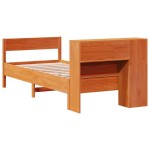 vidaXL Pat cu bibliotecă fără saltea, maro, 100x200 cm, lemn masiv pin vidaXL Pat cu bibliotecă fără saltea, maro, 100x200 cm, lemn masiv pin
