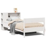 vidaXL Pat cu bibliotecă fără saltea, alb, 75x190 cm, lemn masiv pin