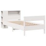 vidaXL Pat cu bibliotecă fără saltea, alb, 75x190 cm, lemn masiv pin