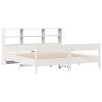 vidaXL Pat cu bibliotecă fără saltea, alb, 200x200 cm, lemn masiv pin
