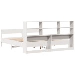 vidaXL Pat cu bibliotecă fără saltea, alb, 200x200 cm, lemn masiv pin