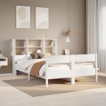 vidaXL Pat cu bibliotecă fără saltea, alb, 160x200 cm, lemn masiv pin vidaXL Pat cu bibliotecă fără saltea, alb, 160x200 cm, lemn masiv pin