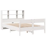 vidaXL Pat cu bibliotecă fără saltea, alb, 160x200 cm, lemn masiv pin vidaXL Pat cu bibliotecă fără saltea, alb, 160x200 cm, lemn masiv pin