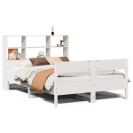vidaXL Pat cu bibliotecă fără saltea, alb, 140x200 cm, lemn masiv pin vidaXL Pat cu bibliotecă fără saltea, alb, 140x200 cm, lemn masiv pin