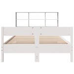vidaXL Pat cu bibliotecă fără saltea, alb, 140x200 cm, lemn masiv pin vidaXL Pat cu bibliotecă fără saltea, alb, 140x200 cm, lemn masiv pin