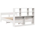 vidaXL Pat cu bibliotecă fără saltea, alb, 140x200 cm, lemn masiv pin vidaXL Pat cu bibliotecă fără saltea, alb, 140x200 cm, lemn masiv pin
