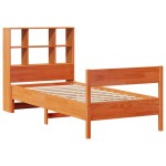 vidaXL Pat cu bibliotecă fără saltea, maro, 100x200 cm, lemn masiv pin vidaXL Pat cu bibliotecă fără saltea, maro, 100x200 cm, lemn masiv pin