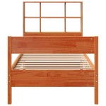 vidaXL Pat cu bibliotecă fără saltea, maro, 100x200 cm, lemn masiv pin vidaXL Pat cu bibliotecă fără saltea, maro, 100x200 cm, lemn masiv pin