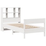 vidaXL Pat cu bibliotecă fără saltea, alb, 90x200 cm, lemn masiv pin vidaXL Pat cu bibliotecă fără saltea, alb, 90x200 cm, lemn masiv pin