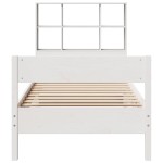 vidaXL Pat cu bibliotecă fără saltea, alb, 90x200 cm, lemn masiv pin vidaXL Pat cu bibliotecă fără saltea, alb, 90x200 cm, lemn masiv pin