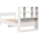 vidaXL Pat cu bibliotecă fără saltea, alb, 90x200 cm, lemn masiv pin vidaXL Pat cu bibliotecă fără saltea, alb, 90x200 cm, lemn masiv pin